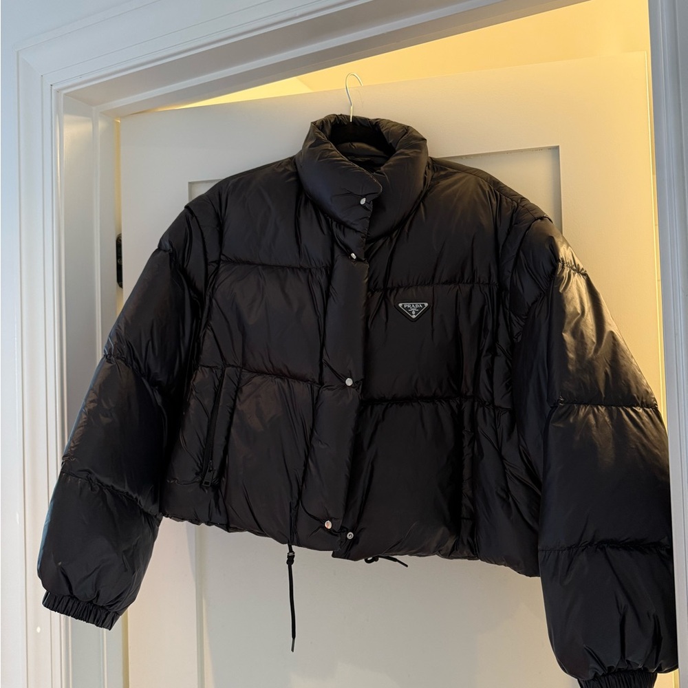 Prada Black Cropped Puffer Jacket with High Collar